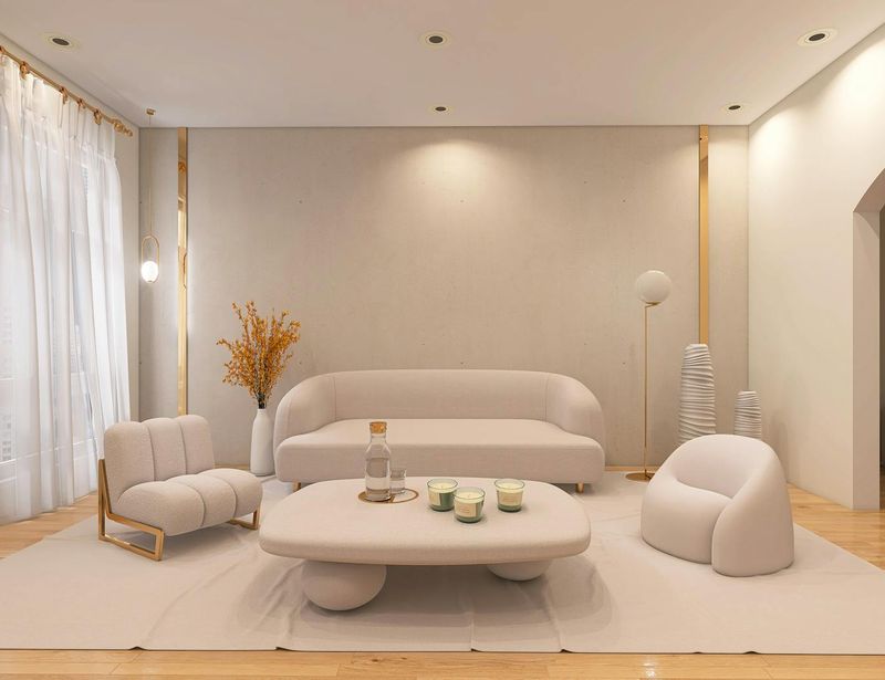 Minimalist interior with soft lighting and plants